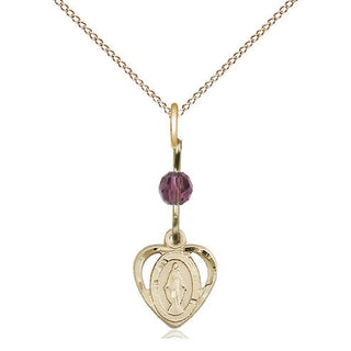 14kt Gold Miraculous Medal with an Amethyst bead