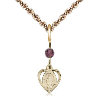 14kt Gold Miraculous Medal with an Amethyst bead