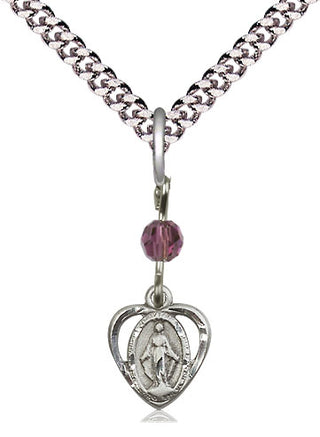 Pewter Miraculous Medal with an Amethyst bead Religious and Catholic Jewelry