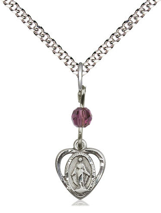 Pewter Miraculous Medal with an Amethyst bead Religious and Catholic Jewelry