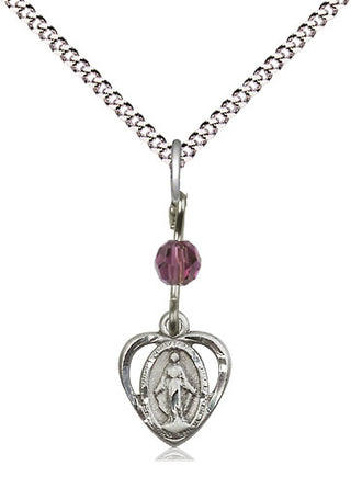 Sterling Silver Miraculous Medal with an Amethyst bead Religious and Catholic Jewelry