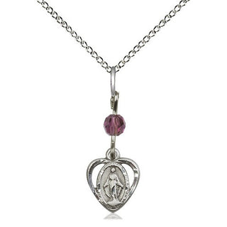 Sterling Silver Miraculous Medal with an Amethyst bead Religious and Catholic Jewelry