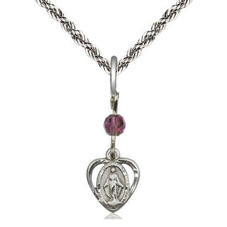 Sterling Silver Miraculous Medal with an Amethyst bead Religious and Catholic Jewelry