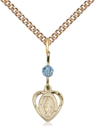 14kt Gold Miraculous Medal with an Aqua bead