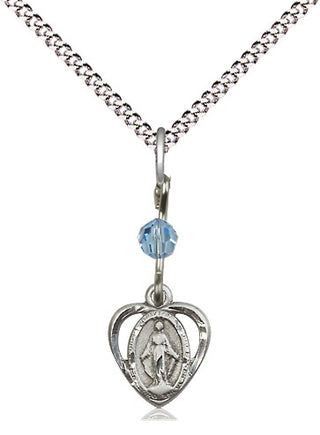 Pewter Miraculous Medal with an Aqua bead Religious and Catholic Jewelry