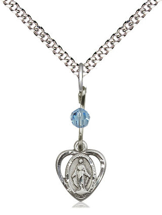 Pewter Miraculous Medal with an Aqua bead Religious and Catholic Jewelry