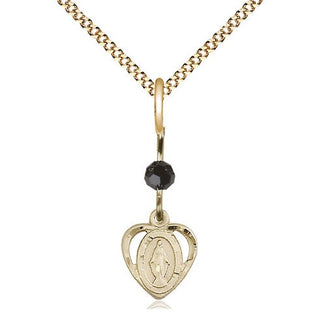 14kt Gold Filled Miraculous Medal with Black bead Religious and Catholic Jewelry