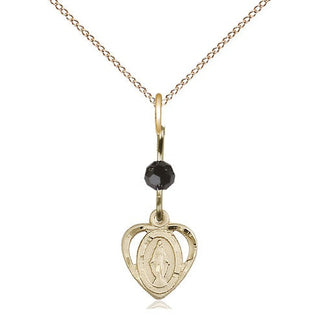 14kt Gold Filled Miraculous Medal with Black bead Religious and Catholic Jewelry