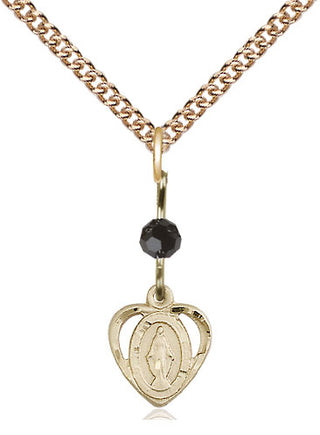 14kt Gold Filled Miraculous Medal with Black bead Religious and Catholic Jewelry