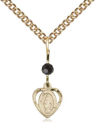 14kt Gold Filled Miraculous Medal with Black bead Religious and Catholic Jewelry