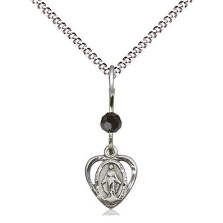 Pewter Miraculous Medal with Black bead Religious and Catholic Jewelry