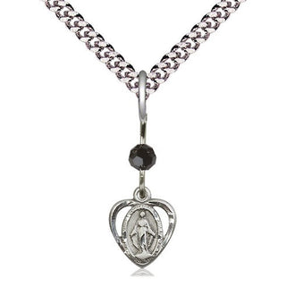Pewter Miraculous Medal with Black bead Religious and Catholic Jewelry