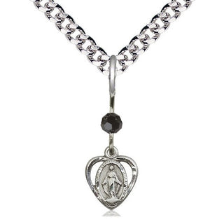 Pewter Miraculous Medal with Black bead Religious and Catholic Jewelry