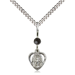 Pewter Miraculous Medal with Black bead Religious and Catholic Jewelry