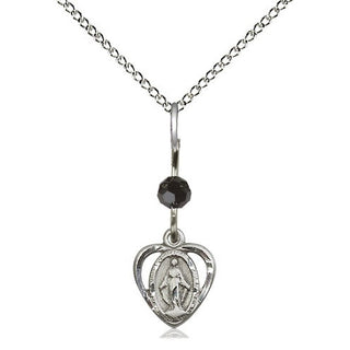 Sterling Silver Miraculous Medal with Black bead Religious and Catholic Jewelry