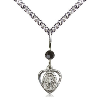 Sterling Silver Miraculous Medal with Black bead Religious and Catholic Jewelry