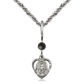 Sterling Silver Miraculous Medal with Black bead Religious and Catholic Jewelry