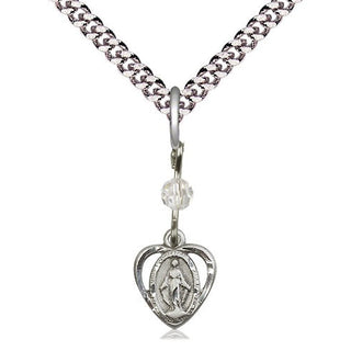 Pewter Miraculous Medal with Crystal bead Religious and Catholic Jewelry