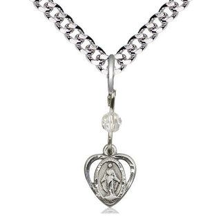 Pewter Miraculous Medal with Crystal bead Religious and Catholic Jewelry