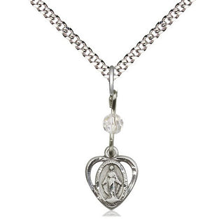 Pewter Miraculous Medal with Crystal bead Religious and Catholic Jewelry