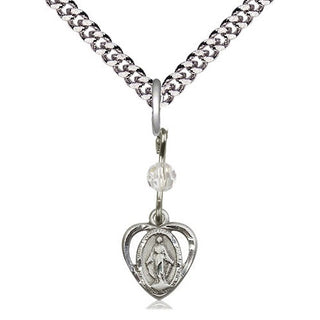 Pewter Miraculous Medal with Crystal bead Religious and Catholic Jewelry
