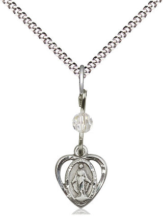 Sterling Silver Miraculous Medal with Crystal bead Religious and Catholic Jewelry