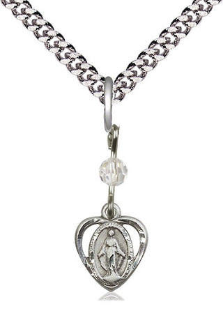 Sterling Silver Miraculous Medal with Crystal bead Religious and Catholic Jewelry