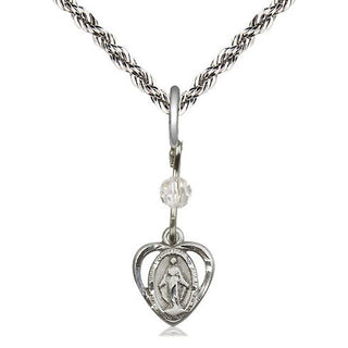 Sterling Silver Miraculous Medal with Crystal bead Religious and Catholic Jewelry
