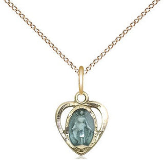 14kt Gold Filled Miraculous Heart w/Epoxy Medal Religious and Catholic Jewelry