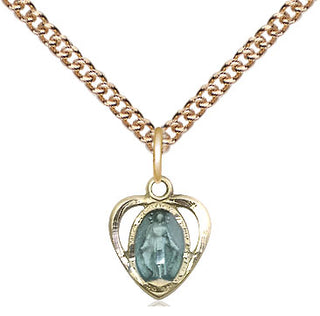 14kt Gold Filled Miraculous Heart w/Epoxy Medal Religious and Catholic Jewelry