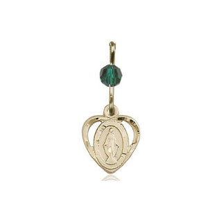 14kt Gold Miraculous Medal with a Emerald bead