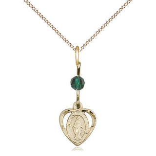 14kt Gold Miraculous Medal with a Emerald bead