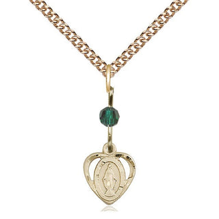 14kt Gold Miraculous Medal with a Emerald bead