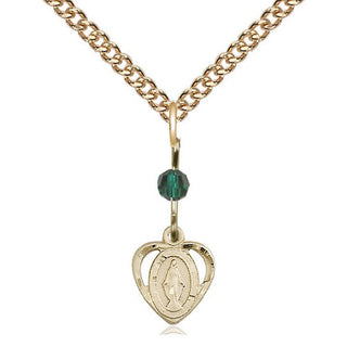 14kt Gold Miraculous Medal with a Emerald bead