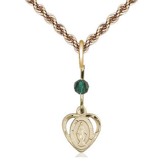 14kt Gold Miraculous Medal with a Emerald bead