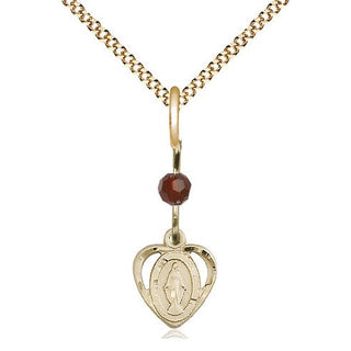 14kt Gold Filled Miraculous Medal with Garnet bead Religious and Catholic Jewelry