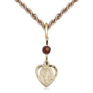 14kt Gold Filled Miraculous Medal with Garnet bead Religious and Catholic Jewelry