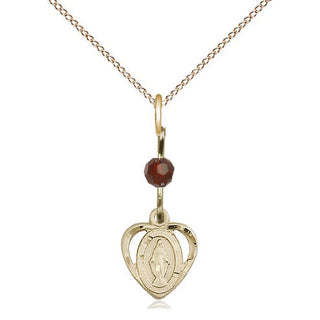 14kt Gold Miraculous Medal with a Garnet bead