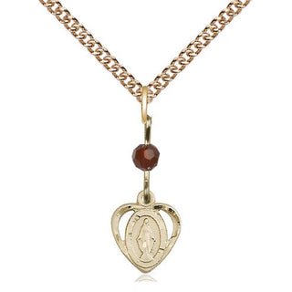 14kt Gold Miraculous Medal with a Garnet bead