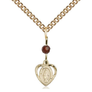 14kt Gold Miraculous Medal with a Garnet bead