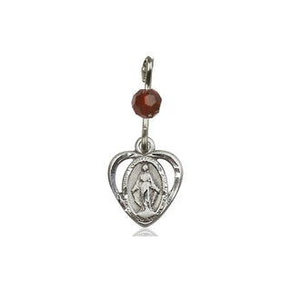Sterling Silver Miraculous Medal with a Garnet bead