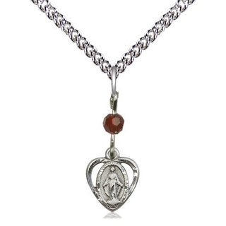 Sterling Silver Miraculous Medal with Garnet bead Religious and Catholic Jewelry
