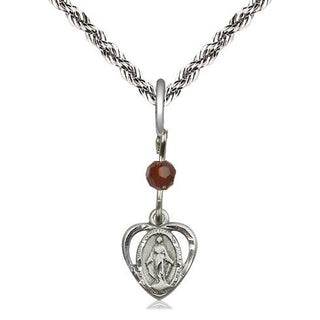 Sterling Silver Miraculous Medal with Garnet bead Religious and Catholic Jewelry
