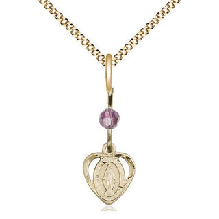 14kt Gold Filled Miraculous Medal with Light Amethyst bead Religious and Catholic Jewelry