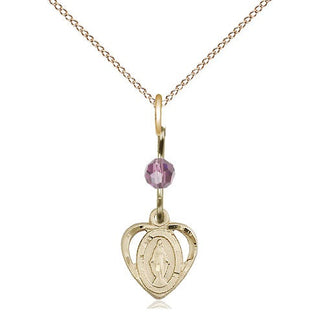 14kt Gold Filled Miraculous Medal with Light Amethyst bead Religious and Catholic Jewelry