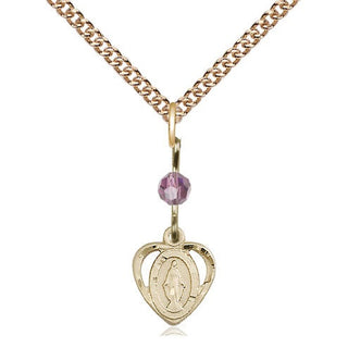 14kt Gold Miraculous Medal with a Light Amethyst bead