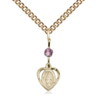14kt Gold Miraculous Medal with a Light Amethyst bead