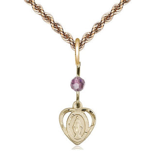 14kt Gold Miraculous Medal with a Light Amethyst bead