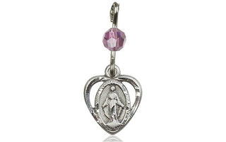 Pewter Miraculous Medal with a Light Amethyst bead