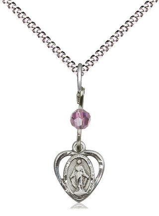 Pewter Miraculous Medal with Light Amethyst bead Religious and Catholic Jewelry